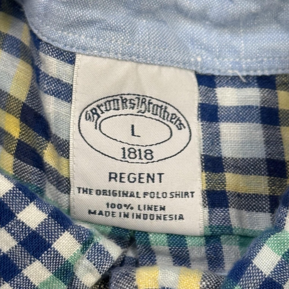 Brooks Brothers Linen Button-Up Shirt Mens L Multicolor Plaid Short Sleeve - Picture 2 of 9